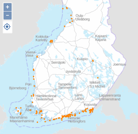 Villasaksirapuja on havaittu pitkin koko Suomen rannikkoa. 